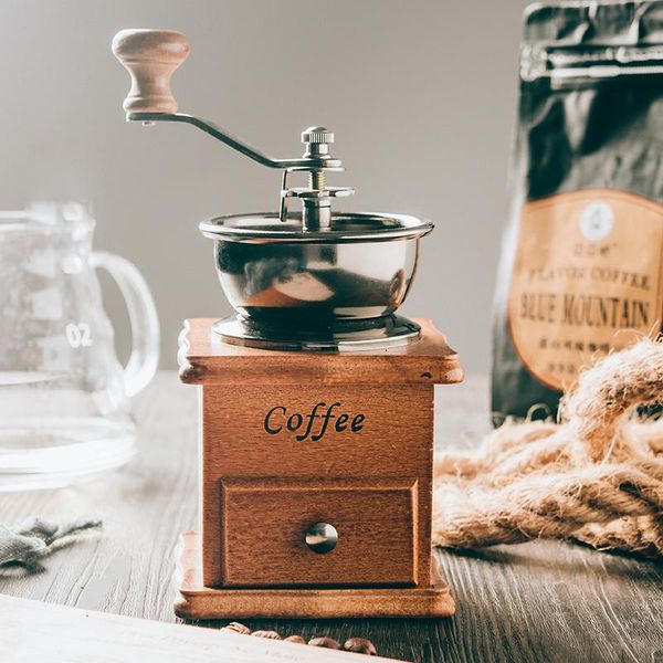 

manual coffee grinders vintage wooden bean grinder hand cast iron retro mini stainless steel handle coco kitchen tool