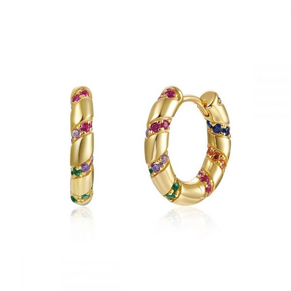 

2021 100% real 925 sterling silver huggie hoop earrings with stones rainbow spike earrings with cz for european women a40, Golden;silver