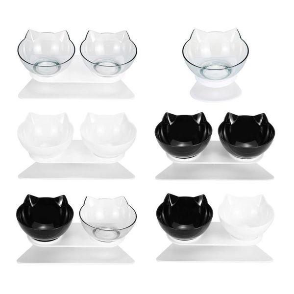 

double cat bowl dog bowl with non-slip stand 15 degrees slope angle for pet feeding cats water large quantity low price