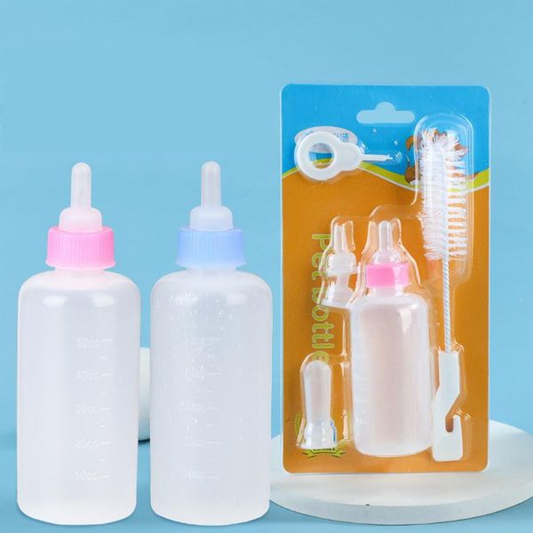 

dog bowls & feeders cute nipple pet milk bottle pacifier water nursing supplie 60ml small feeding cat baby tool cleaning brush