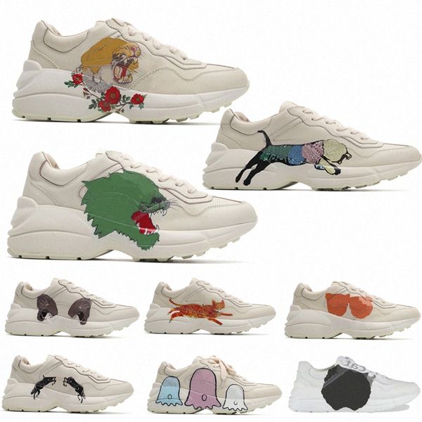 

2021 new r rhyton leather sneaker women men shoes with strawberry wave mouth tiger web print vintage trainer shoes p4gw#, Black