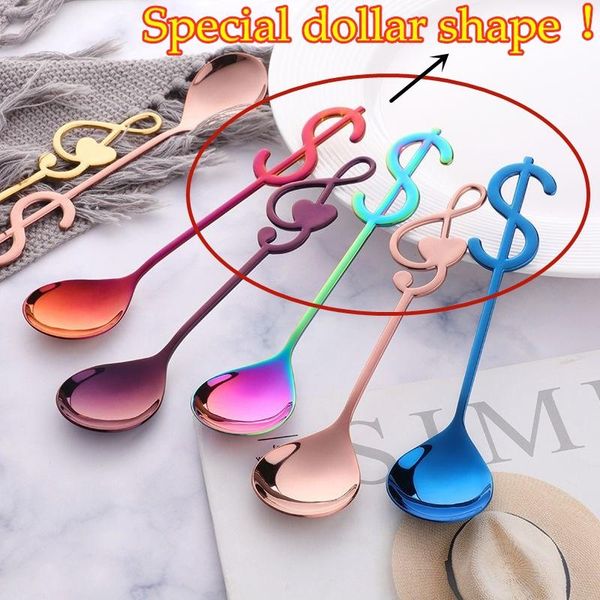 

musical spoon heart shape coffee spoon stainless steel dessert tableware creative gift dollar shape for party