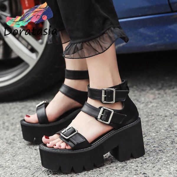 

sandals doratasia women black cool designer thick bottom shoes zipper platform punk buckle