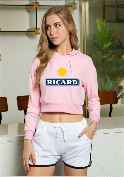

women's hoodies & sweatshirts ricard printed high waist hoodie spring and autumn fashion casual streetwear (xxs~xxl), Black
