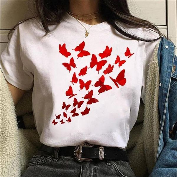 

butterfly watercolor print casual women tee clothes graphic, White