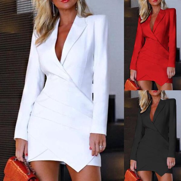 Casual Kleider Büro Anzug Kleid Frauen Sexy Slim Bodycon Wrap Button Party Elegante 2021 Herbst Damen Formale Mini Bleistift