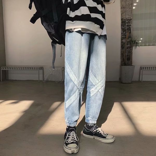 

jeans men elastic cats denim loose fit broek menswear, Blue