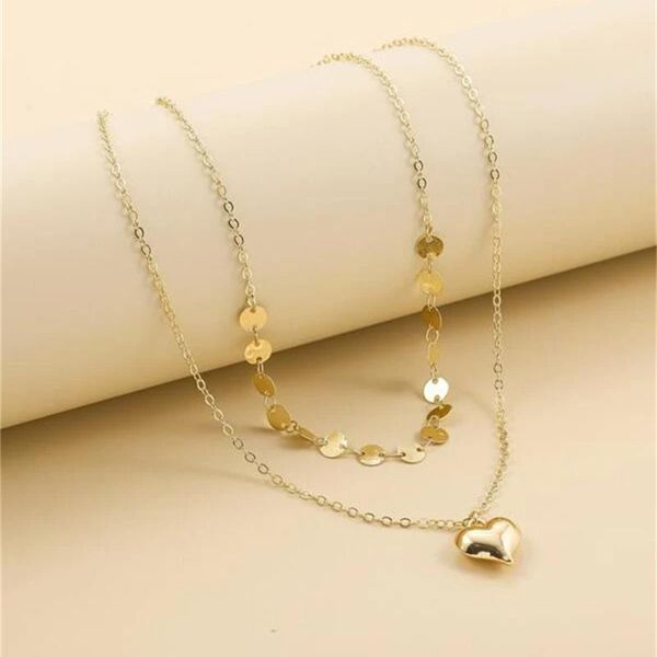 

pendant necklaces lxy-w simple gold round sequin chain heart necklace for women female fashion vintage boho multilevel choker jewelry gfit, Silver
