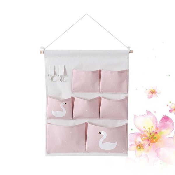 

storage bags cotton and linen hanging bag creative organizer wall door closet sundries (pink)