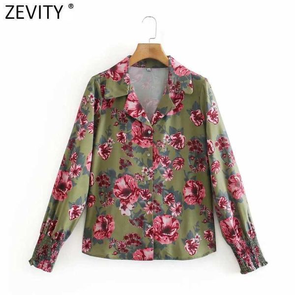 

zevity women fashion floral print turn down collar smock blouse female elastic sleeve cuff shirts chic blusas ls7683 210603, White