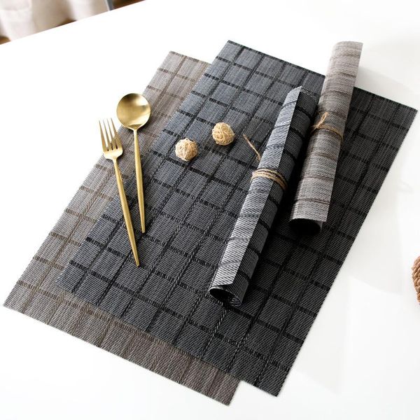 

2pcs plaid style plain color pvc heat insulation napkin kitchen home living room table decoration matching western placemat