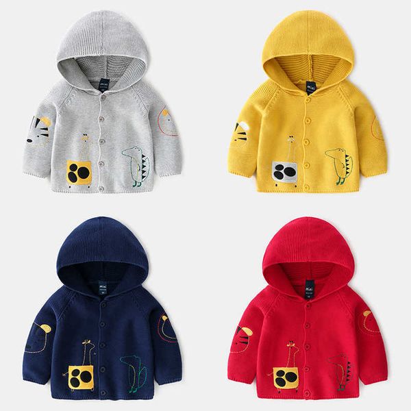 

arrival autumn kids boys girls sweaters hooded toddler baby sweater cute cartoon cardigan coat children clothing 210713, Blue