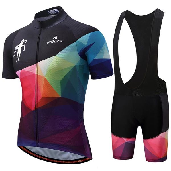 

racing sets miloto cycling set 2021 man jersey short sleeve bicycle clothing kit mtb bike wear triathlon, Black;blue