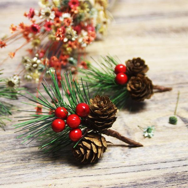 

christmas decorations 5pcs branches artificial red berry mini pine cone fake stems tree diy home decor