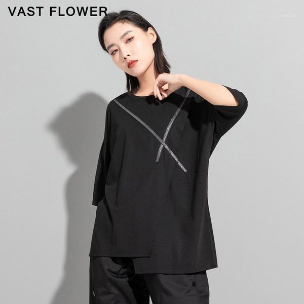 

women's t-shirt women black irregular spliced cross plus size short sleeve loose casual tshirt fashion clothes summer 2021, White