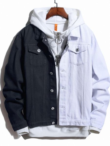 

men spliced denim trucker jacket without hoodie y0hj#, Blue