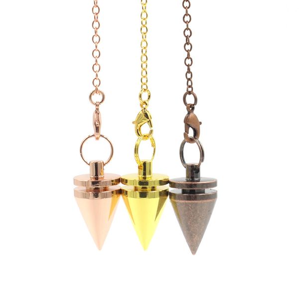 Nova moda jln cobre pendulum dowsing pendulo pendente equilíbrio reiki cone de latão charme cônico para colar de meditação de adivinhação ouro