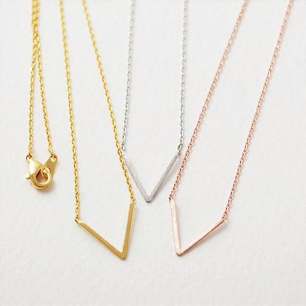

fashion v-shaped symbolic pendant necklace "v" letters necklaces gold white rose three color optional suitable for men and women, Silver