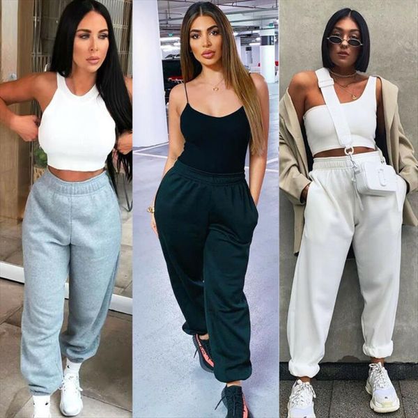 

fashion oversized joggers solid women pants sweatpants bottoms jogging gym lounge wear, Black;white