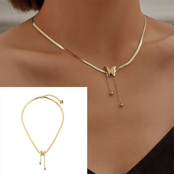 

chokers clavicle chain snake necklace choker tassel sweet titanium steel simple gift butterfly bohemian beach jewelry collier, Golden;silver