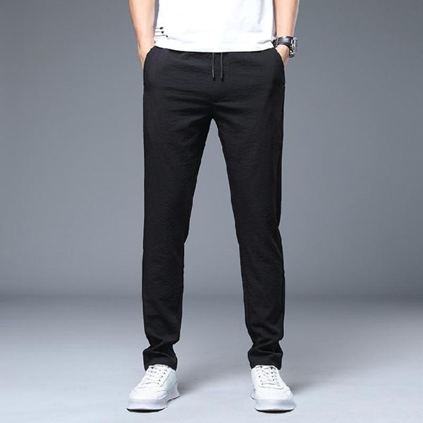 

new summer men's straight elastic waist pants classic style casual trousers male black work lightweight pants brand men clothing