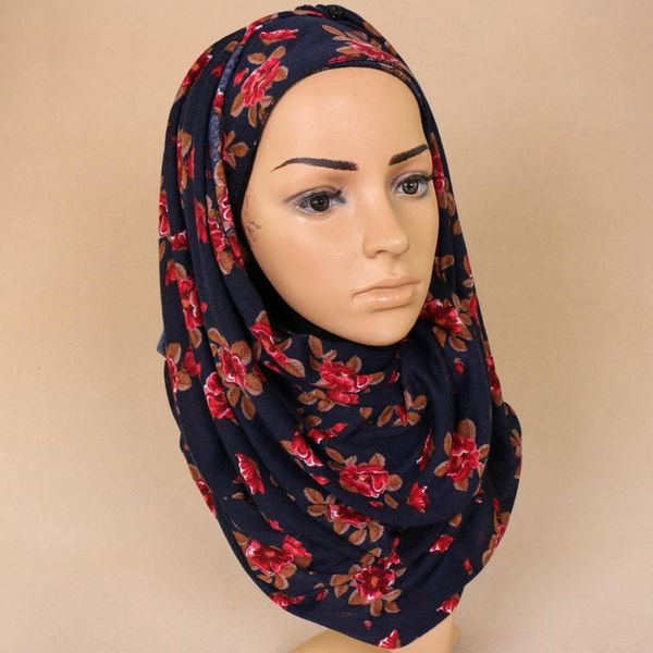 

scarves high quanlity jersey printed floral stretch shawls hijab long elastic muslim winter soft headband 6 color 180*80cm 10pcs, Blue;gray