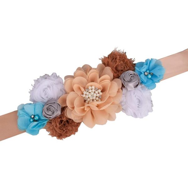 

maternity intimates theeper sash pregnancy belly belt baby shower party flower po prop woman vintage wedding fancy waistband, White