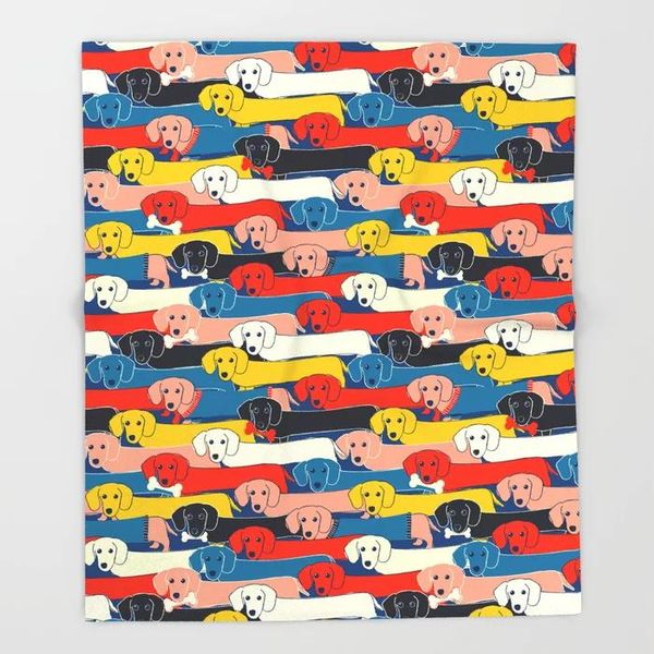 

blankets dachshund cartoon throws for sofa cute kids design colored dogs pattern christmas decorations home custom blanket