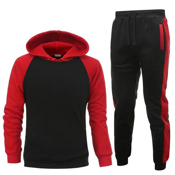 

jogging clothing casual tracksuit men 2 pieces sets hooded sweatshirts spring men's clothes pullover hoodies pants suit striped hoodie, Black;red