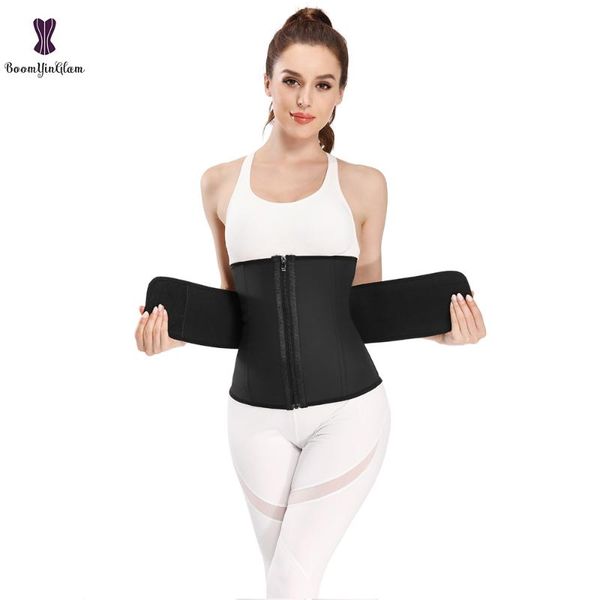 

women's shapers women smooth slimming girdle belt 7 steel boned underbust corset zip and stick latex waist trainer, Black;white