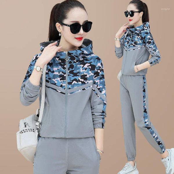 

running sets autumn women sportswear tracksuit loose hooded jacket sweatshirt+pant jogger fitness gym workout casual set sport suit1, Black;blue