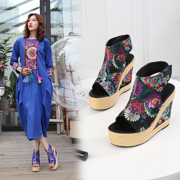 

female sandal comfort shoes for women high heels clogs wedge muffins shoe 2021 summer open toe girls high-heeled platform flat n, Black