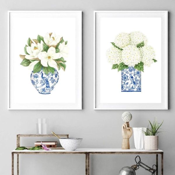 

paintings elegant white floral posterq blue and porcelain minimalist canvas painting wallpaper art picture prints home decor