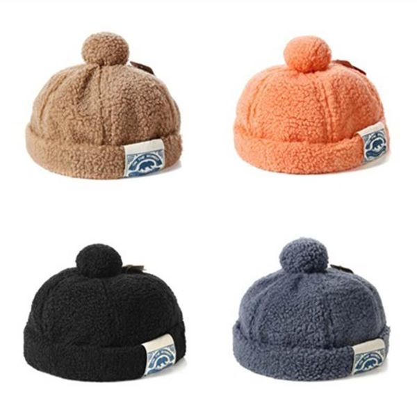 

caps & hats children hip hop plush ball melon cap chinese landlord hat fashion japanese style pure color children's baby flannel warm, Yellow