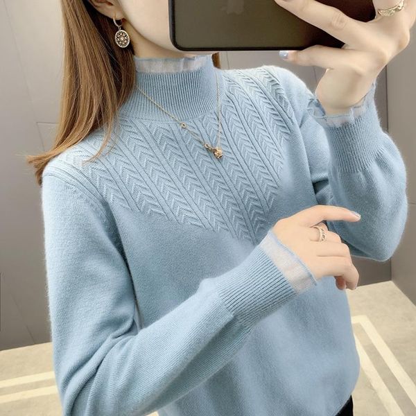 

women's sweaters area f] 54-5785 film sets angola wavy lines lace half a turtleneck 39, White;black