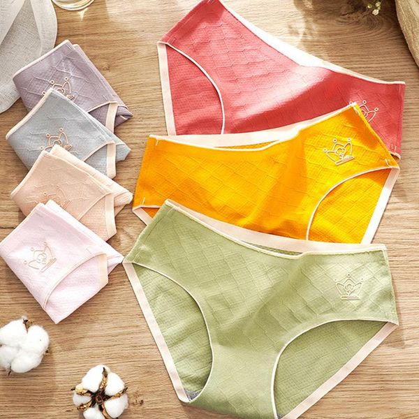 

women's panties crown cotton women sport underwear seamless underpants mid rise solid female comfort breathable lady lingerie briefs, Black;pink