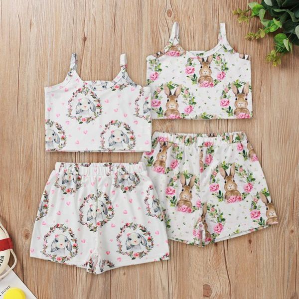 

clothing sets 2021 girls easter outfits for kids clothes sleeveless vest shorts 2pcs toddler girl set, White