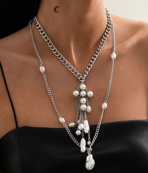

jewelry baroque shaped clavicle women's imitation pearl suit necklace, Silver