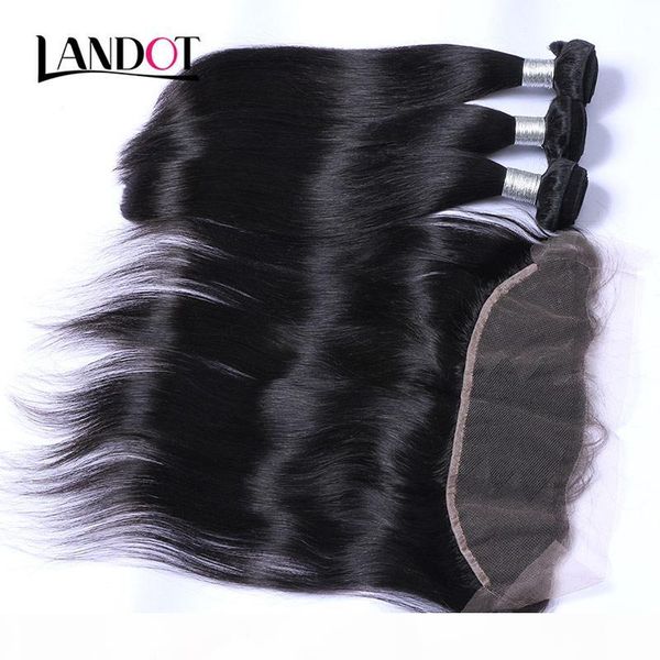 

brazilian peruvian malaysian indian straight virgin human hair weave 3 bundles with 13x4 lace frontal closures cuticle aligned remy hair, Black