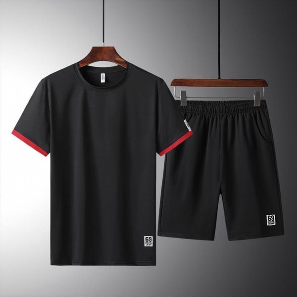 

casual sets summer camouflage mens tracksuit short sleeve and shorts thin loose breathable fashion sweatwear, Gray