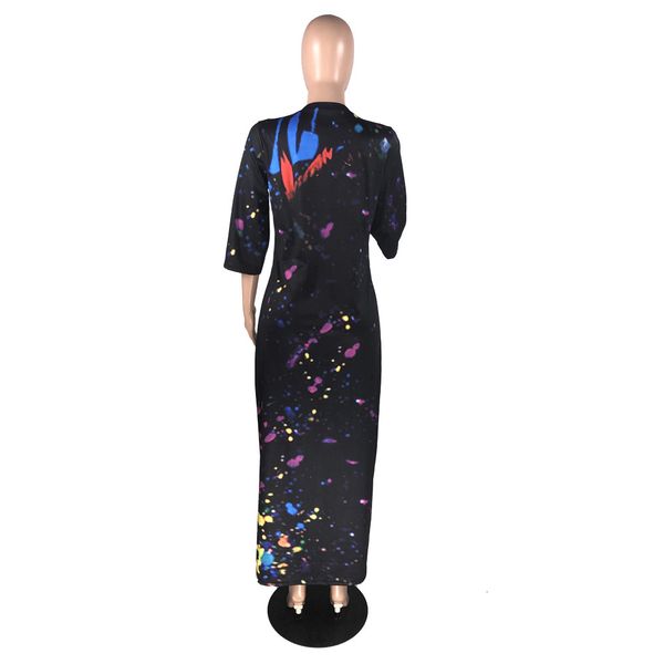 

2021 name oversized printed long sleeve round neck summer midi dress changing room 5v7a, Black;gray