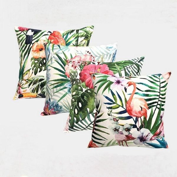 

pillow case tropical floral plant leaves printed pillowcase cushion cover polyester rain forest green plants sofa decor