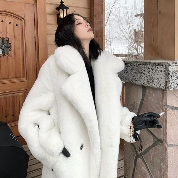 

women's fur & faux winter thick fashion sleeve coats female loose outerwear, Black