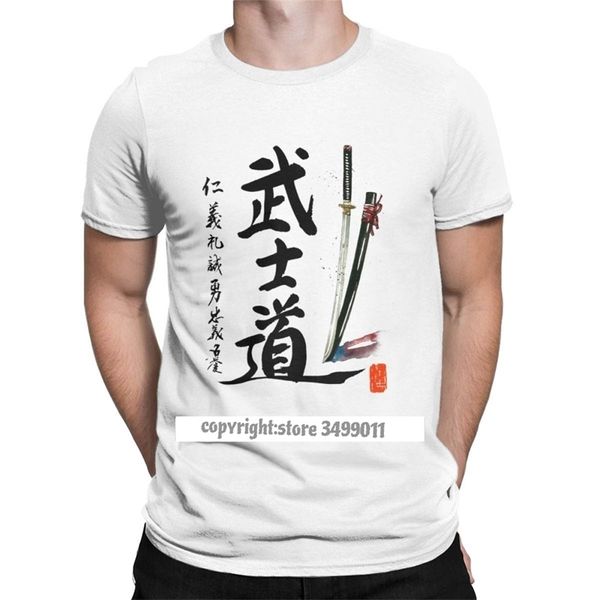 Bushido ve Yedi Samuray Erdem Katana Erkekler Tshirt Yenilik Saf Pamuk Tees O Boyun Tee Gömlek Tops 210706