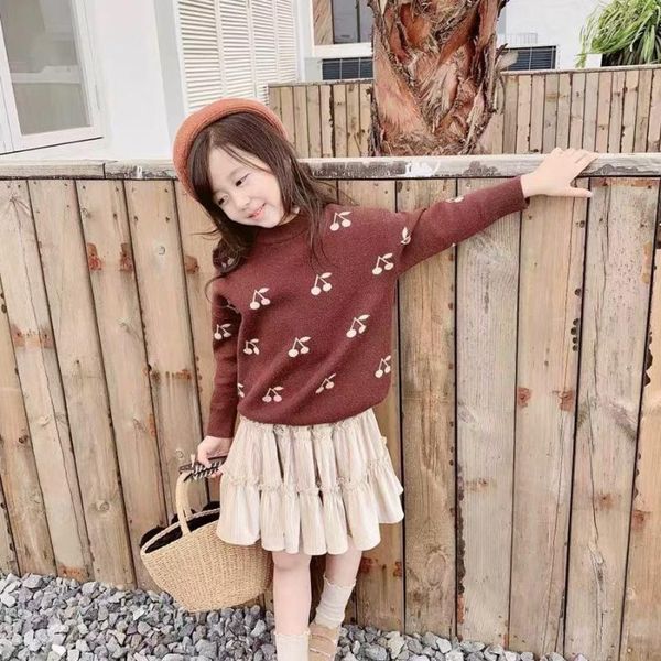 

pullover autumn winter 2021 fashion baby girls sweater cherry pattern knitting casual long-sleeve, Blue