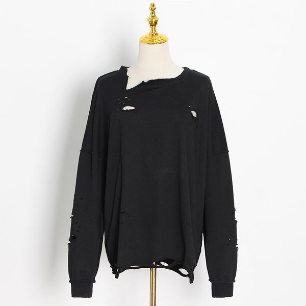 

hollow out streetwear sweatshirt for women o neck long sleeve casual solid sweatshirts female fashionable clothing, Black