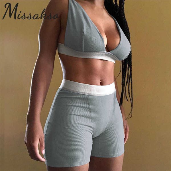 

missakso v neck sleeveless tank crop biker shorts summer women fashion sportwear 2 piece set tracksuit streetwear 210625, White