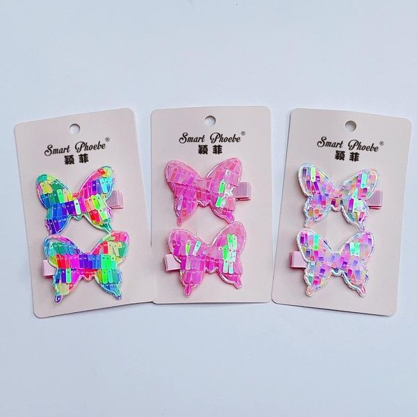 

hair accessories boutique 15sets fashion sequin hairpins glitter gradient rainbow color butterfly clips princess headwear, Slivery;white