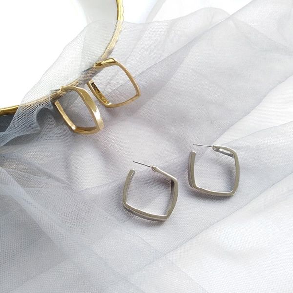 

simple geometric earrings female hip-hop fashion street snap earrings temperament niche personality square ear ring, Silver
