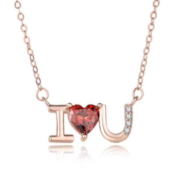 

pendant necklaces 925 silver red zircon heart letter necklace confession valentine's day i love you clavicle rose gold